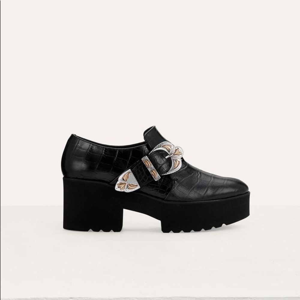 MAJE leather platform loafers with buckle Y2K